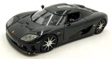 Autoart diecast Koenigsegg CCX model car, black with silver wheels, front 3/4 view
