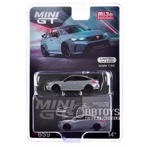MINI GT 1/64 diecast model car in retail box, gray Honda Type R.