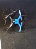 Mini R/C drone, blue quadcopter frame with four propeller blades