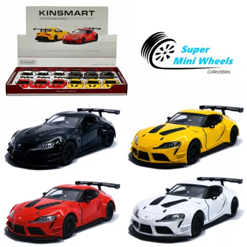 4-color diecast toy car set with four sports cars: black, yellow, red, and white