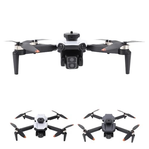 Quadcopter drone with dual cameras, four foldable propellers and front obstacle sensors