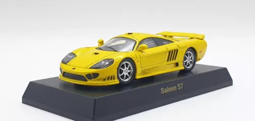 Kyosho 1/64 Saleen S7 yellow diecast car model on display base