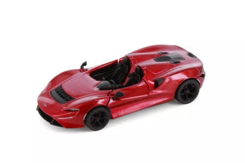 Red convertible diecast toy car with open cockpit and black wheels