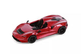 Red convertible diecast toy car with open cockpit and black wheels