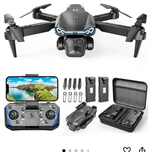 Foldable quadcopter drone with HD camera, remote controller, and carrying case kit