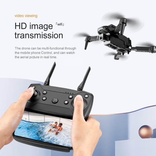 Drone and remote controller with two antennas, black, for video viewing