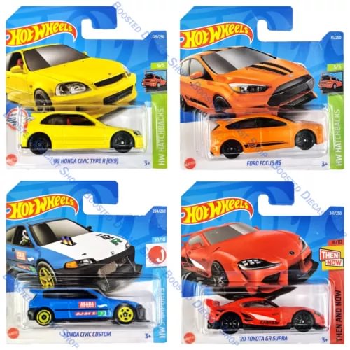Hot Wheels JDM diecast car toy set in blister packs with four cars
