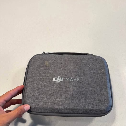 DJI Mavic drone case, gray zippered hard shell with logo