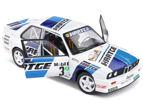 BMW E30 M3 Gr. A diecast race car, white and blue with #3 decals