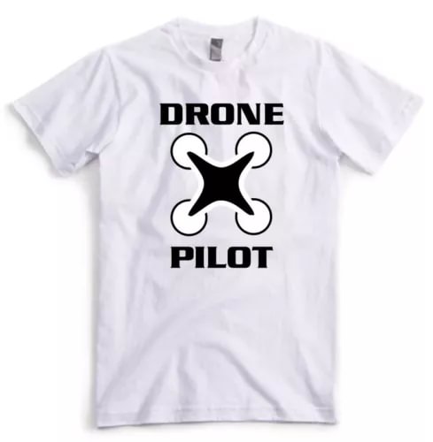 White T-shirt with black DRONE PILOT text and drone star graphic