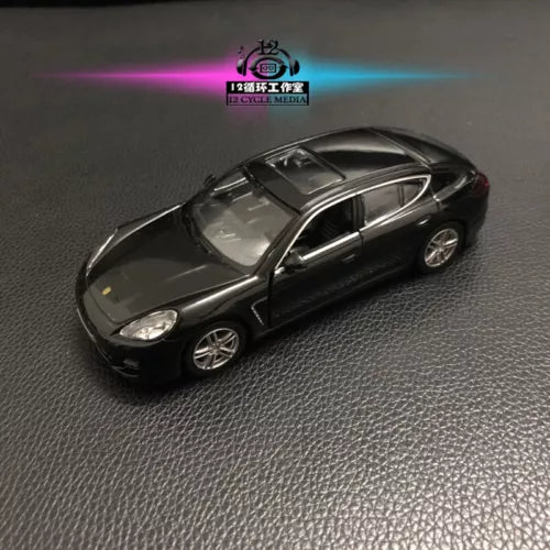 Black 1:36 diecast model car with silver trim, detailed windows and wheels
