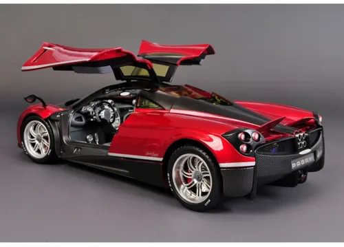 1/18 scale red diecast sports car with open doors and front splitter detail