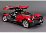 1/18 scale red diecast sports car with open doors and front splitter detail