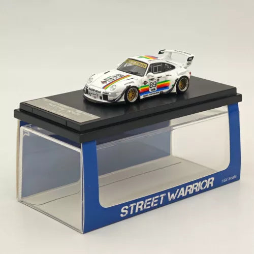 White racing diecast sports car toy with number 89, red and blue striping.