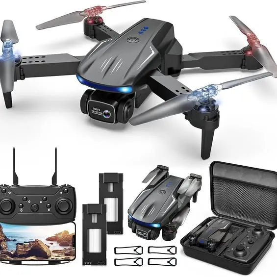 Foldable mini quadcopter drone with camera, remote controller, spare parts and carrying case