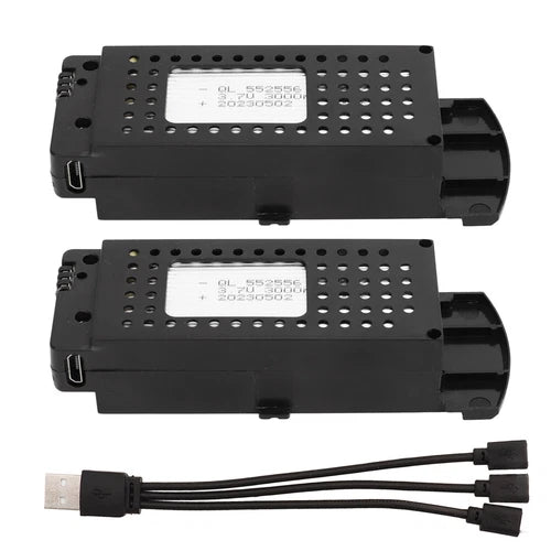 2-pack drone lithium batteries with perforated casing and 2-pin connector cables
