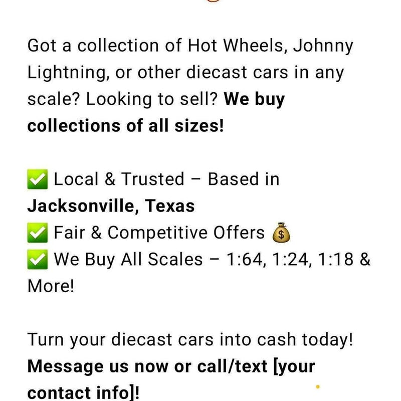 Hot Wheels diecast car buying promo flyer with checkmarks and text