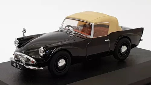 Black and tan 1:43 diecast model car with open grille and front side view