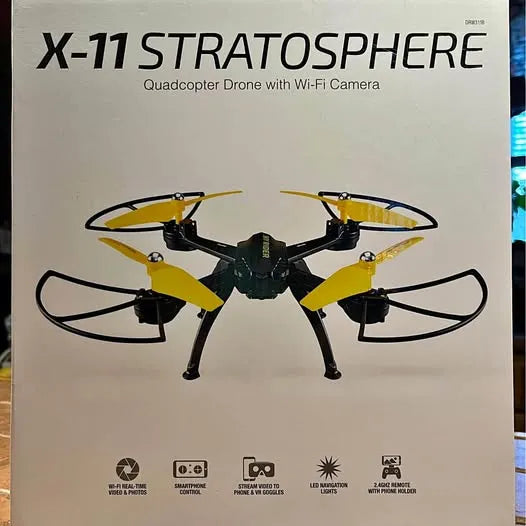 Yellow and black quadcopter drone with Wi‑Fi camera, four propellers