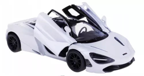 White diecast sports car model, 1:36 scale, open cockpit view