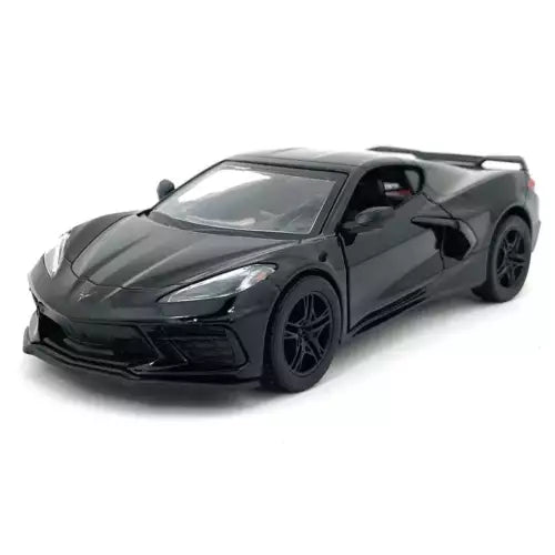 Black 1:36 scale diecast sports car model, front-left view