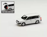 White diecast Toyota PROBOX wagon model car, side view with open rear door