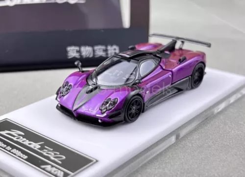 Purple and dark gray 1:64 scale racing diecast sports car model, metal parts