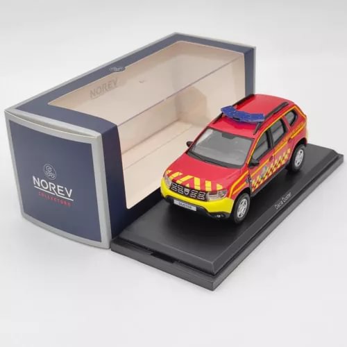 Norev Dacia Duster 2020 fire service diecast model car in red and yellow
