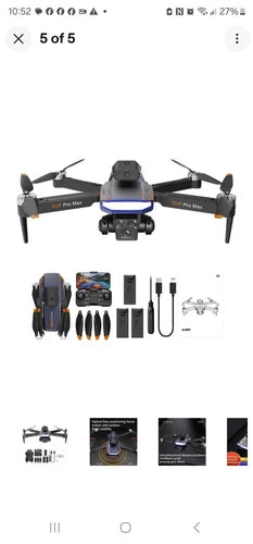 Quadcopter drone with controller and accessory parts, three-camera system