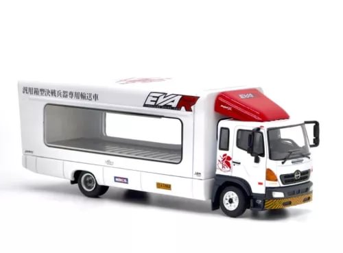 White EVA diecast transport truck model with red cab roof, front grille and cargo box