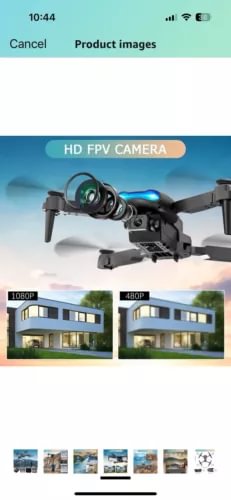 Mini quadcopter drone with FPV camera and four propellers, shown in flight-ready view