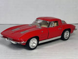 Red 1963 Corvette Sting Ray diecast car model, front-left view, metal wheels