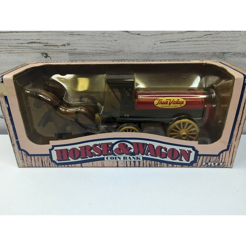 Horse & wagon coin bank diecast in retail box, True Value branding