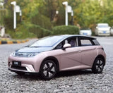 Pink 1/18 scale hatchback diecast car model with front three-quarter view