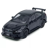 Black metal diecast model car with front 3/4 view and hood scoop