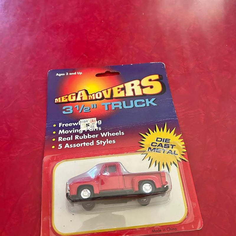 Lil diecast pickup truck, red, in blister packaging