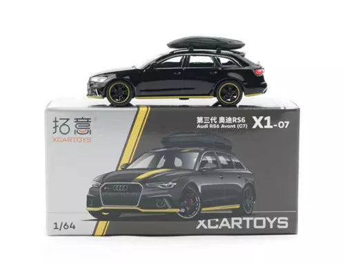 1:64 diecast model wagon toy car, black with yellow accents, in retail box