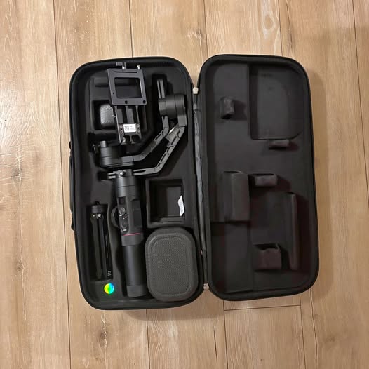 Zhiyun Crane 2 3-axis gimbal in open hard case with mounting bracket
