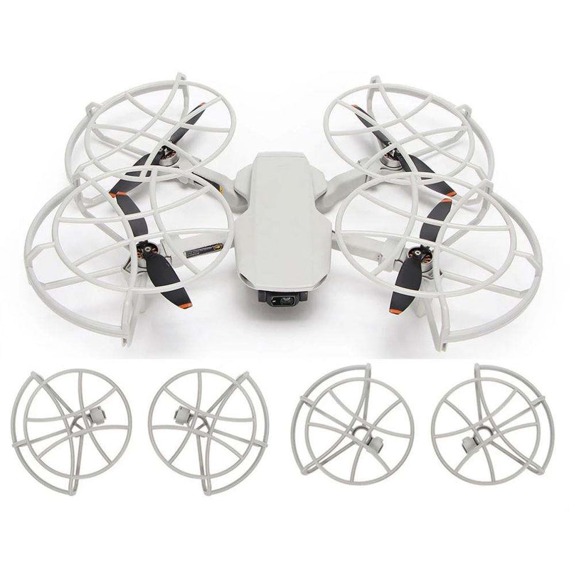 Mini cinewhoop drone with four white prop guards and front camera module