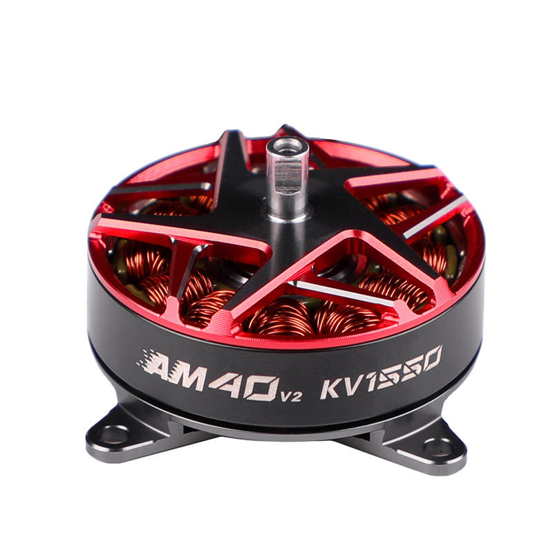 RC brushless motor with red/black housing and central metal shaft