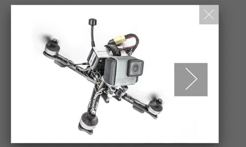 Quadcopter drone with mounted camera and four propellers