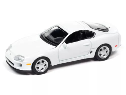 1:64 scale white diecast sports car with black hood and side windows