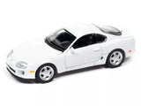 1:64 scale white diecast sports car with black hood and side windows