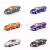 1:64 scale diecast sports car with open hood, shown in multiple color options