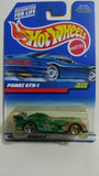 Green diecast Panoz GTR-1 car, Hot Wheels, scale 1:64, in blister pack.