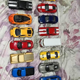 Diecast car set, 8 miniature cars in red, blue, yellow, orange, gold, gray