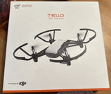 DJI Tello quadcopter drone shown on retail box packaging