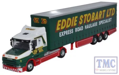 Green and white curtainside diecast truck model with red chassis, Scania T cab