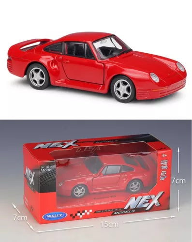 Red alloy diecast sports car model toy with display box, 7 cm shown