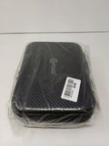 Black drone carrying case with carbon texture and barcode label